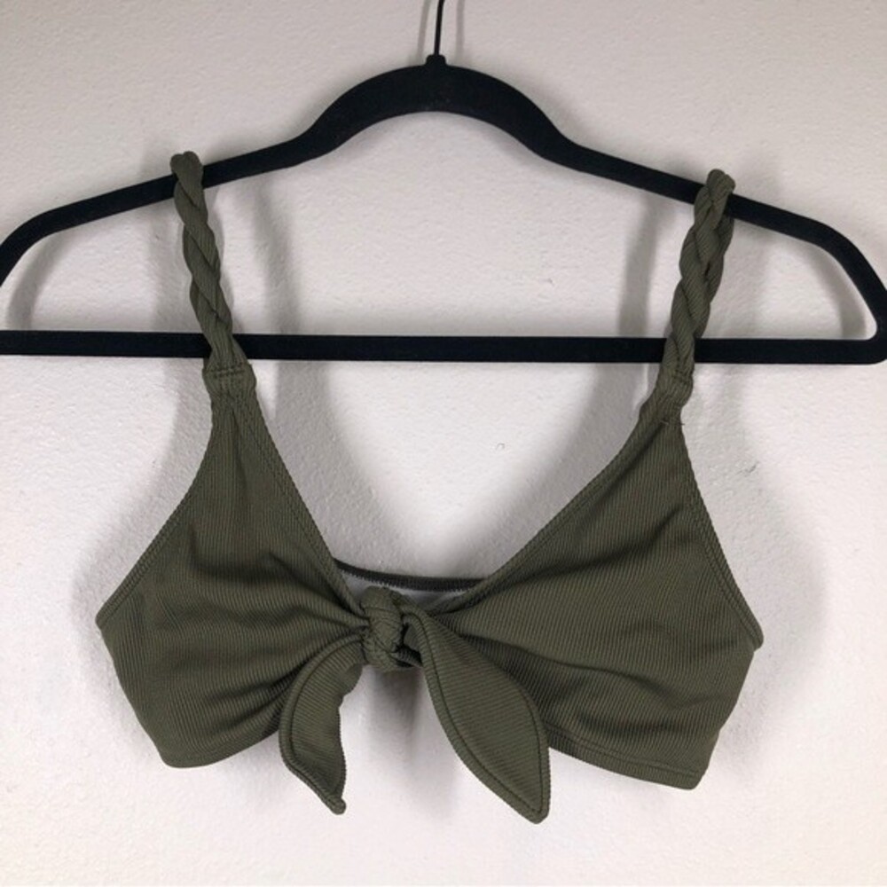 UO Out From Under Ribbed Twist Strap Wynona Swim Top Tie Front Green Small
